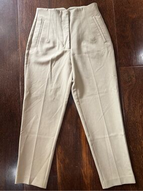 Zara High Rise Tailored Tapered Ankle Pants Taupe Greige Minimalist Size M